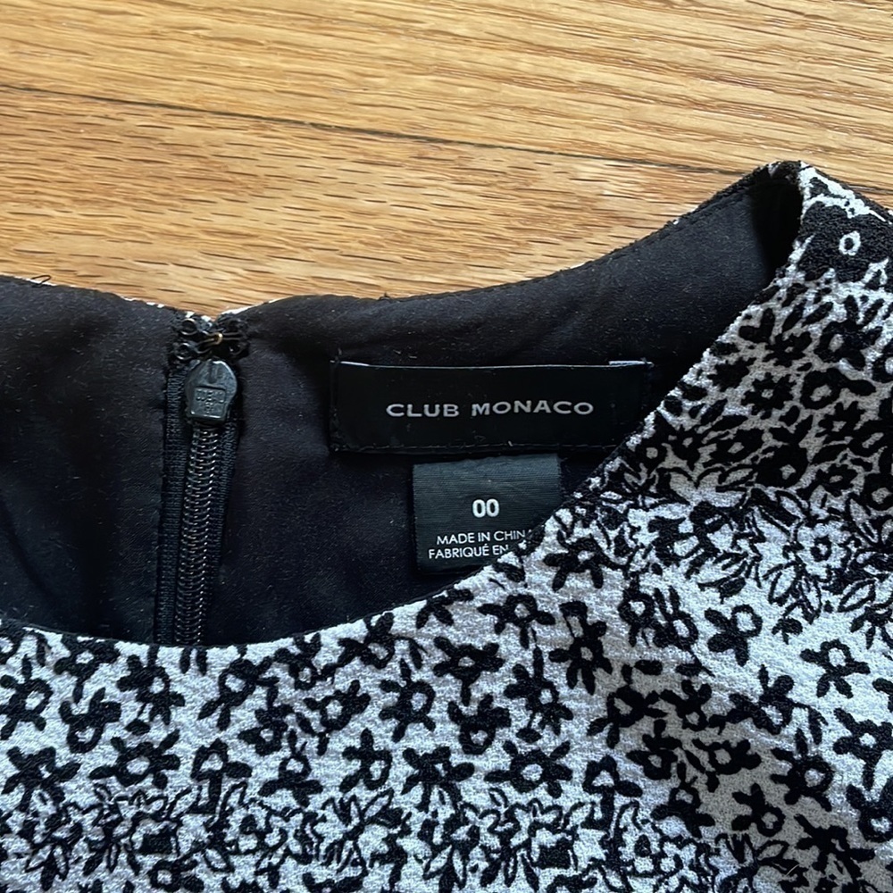𝅺club MONACO Long Sleeve Dress Round Neck Black/White Floral Print - 00/XXS - Picture 4 of 8
